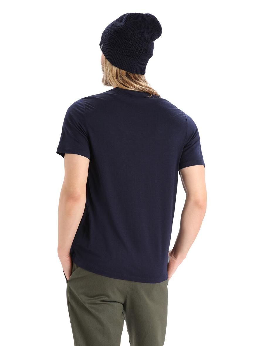 Midnight Navy Men's Icebreaker Merino Tech Lite II Short Sleeve Snowflake T Shirts | USA 1203OKIR